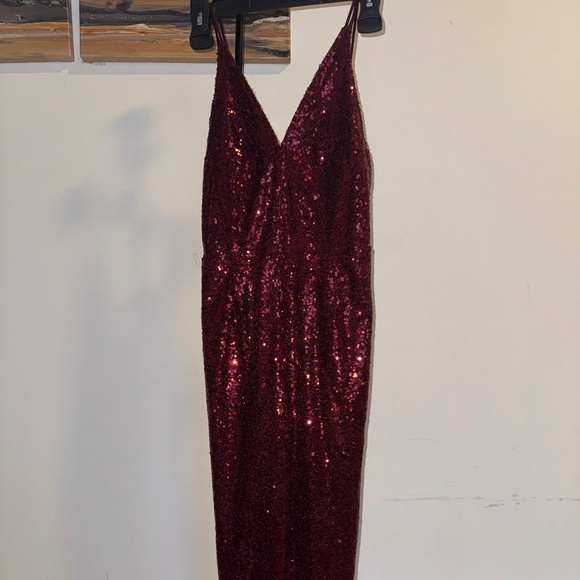 Sequin Jumpsuit – Burgundy Sparkle, V-Neck, SizeXs - Picture 1 of 2